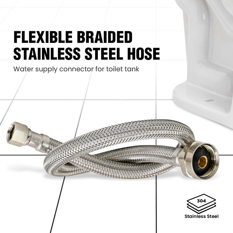 HIGHCRAFT 12 Inch Flexible Toilet Water Supply Line Braided Stainless Steel Toilet Hose Connector 3/8 Inch Compression x 7/8 Inch Ballcock Brass Nut - Image 2